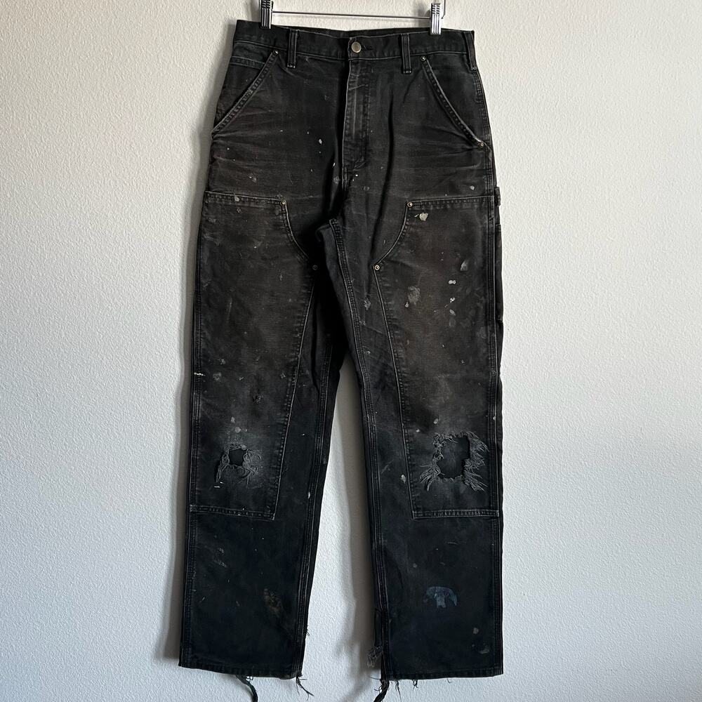 Carhartt B136 BLK faded thrashed black double knee work wear carpenter pants